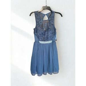BCX Womens Juniors sleeveless party Homecoming dress Blue embelished lace‎ sz 3